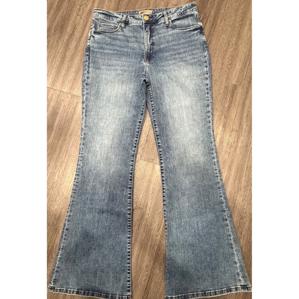Kut from the Kloth Ana High Rise Fab Ab Flare Jeans Women 12 Blue Stretch Denim
